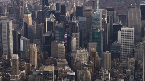 Flying over Times Square and Midtown Manhattan, Central Park in background. Shot Stock Footage 59167250
