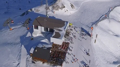 Flying over top station towards Bellecote zoom out post process Stock Footage 128642382