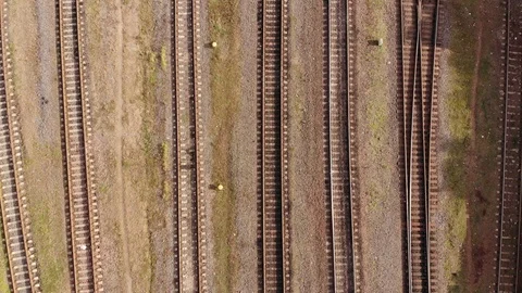 Flying over train rails drone of top view. Stock Footage 120604102