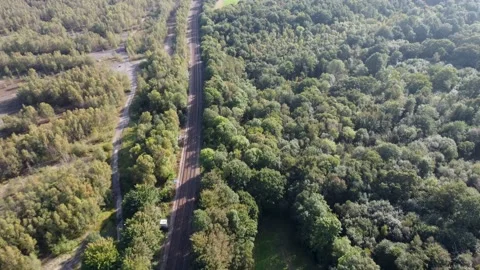 Flying over a tree lined railway track in Kent dolly forward 動画素材 162910521