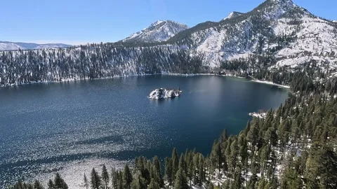 Flying Over Trees and Lake Emerald Bay Lake Tahoe Breathtaking Views Stock FPV Video stock 278422191
