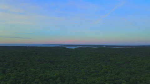 Flying over trees in East Hampton gives a fantastic Video stock 132372719