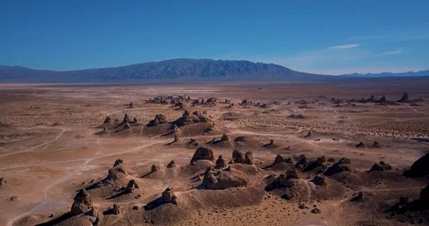 Flying over unusual Trona Pinnacles in the California Mojave Desert, Stock Footage