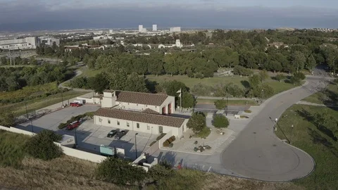 Flying over a US Fire Station in Orange County California with a US Flag Flying. Stock Footage 109430598