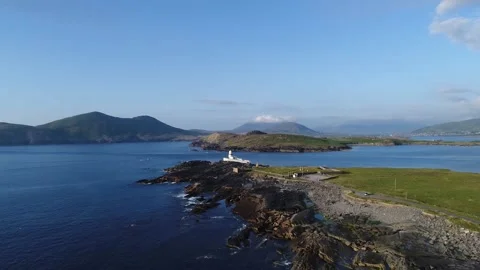 Flying over Valentia Lighthouse, County Kerry, Ireland wide shot 스톡 동영상 163912208