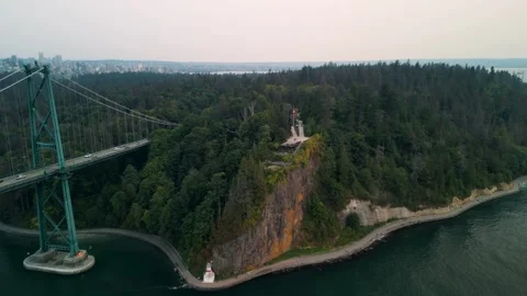 Flying over Vancouver's Prospect Point at Stanley park Stock Footage 248485087