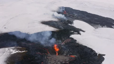 Flying over Volcano Eruption in Iceland Aerial Video stock 155449706