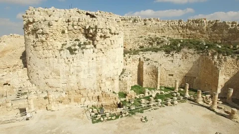 Flying over the watchtower ruins of Herod's Palace at Herodium. DJI-0143-11 Vídeo Stock 123739081