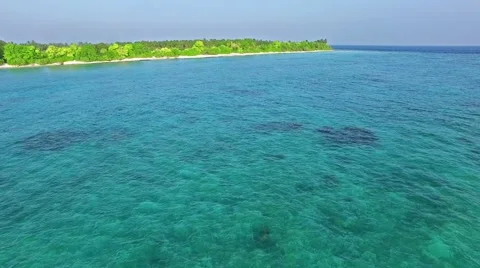 Flying over water, stone and sand beach in the Maldives. Vidéo 62066067