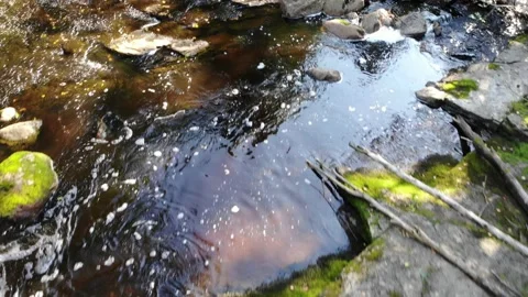 Flying Over Water Stream And Cliffs, Forward Aerial Stock Footage 141248339