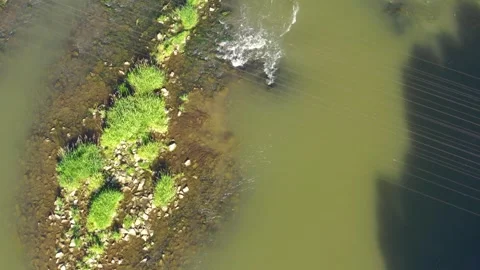 Flying over the waterfalls gravity falls and iron train bridge Video stock 277709782