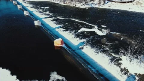 Flying over waterfalls on the river Stock Footage 170261429