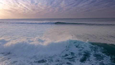Flying over the Waves of the Ocean to the Sea Aerial view 4K Stock Footage 126481014