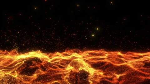 Flying over the waving surface of an abstract orange planet 1 Stock Footage 266730186