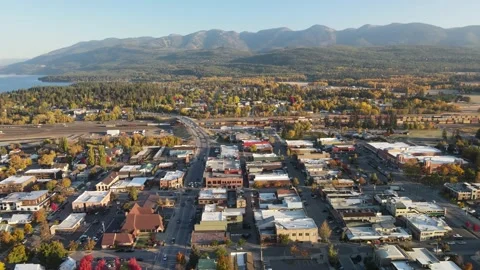 Flying over whitefish drone mountains fall autumn montana lake 4k aerial Stock Footage 219373810