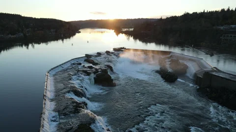 Flying over Willamette Falls in Oregon City Stock-Footage 168858525