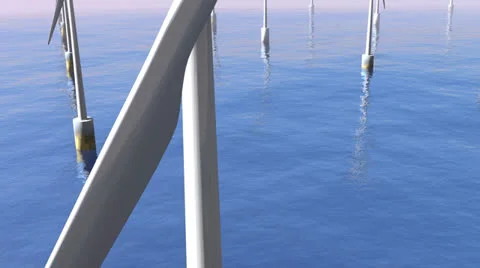Flying over wind turbines in the ocean Stock Footage 22503714
