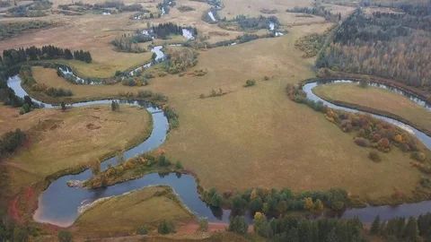 Flying over a winding river. Drone view Stock Footage 105275219