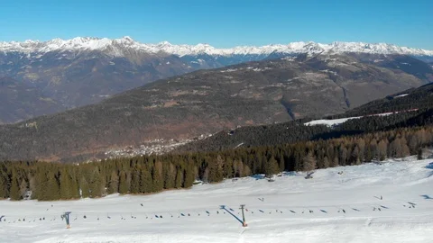 Flying over the winter Mountains in Alps Stock Footage 102337636