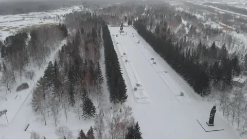 Flying over winter Victory Park on the left bank of Irtysh river in the Omsk 動画素材 237805224