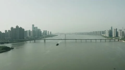 Flying over Xiang River in Changsha Stock Footage 167398249