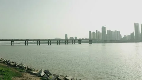 Flying over Xiang River towards Yinpenling Bridge Stock Footage 167398242