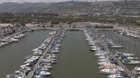 Flying Over Yachts In Marina Forward To The City, 4k D-Cinelike Stock Footage 192086347
