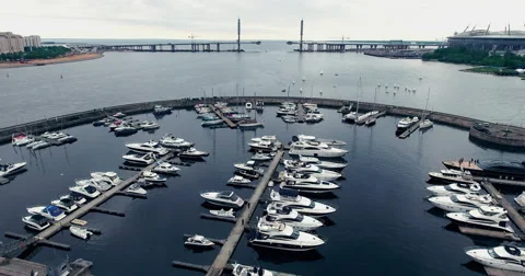 Flying over the yachts overall view Stock Footage 63988015