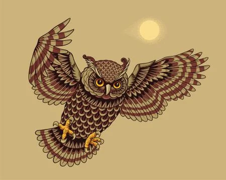 Flying owl bird 库存插图