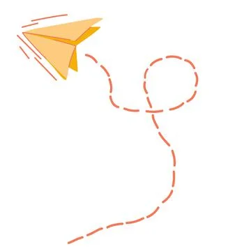 Flying paper plane with path dashed line. Origami airplane linear icon. Deliv Stock Illustration