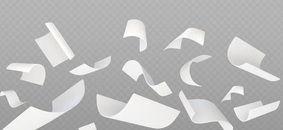 Flying paper sheets, white document papers Stock Illustration