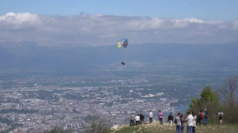 Flying parachute over Geneva. Stock Footage 64127777