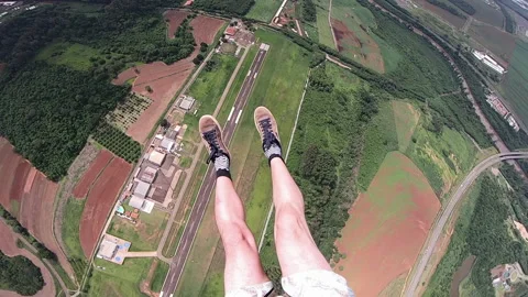 Flying the parachute on a summer day. First-person video. Stock Footage 147558675