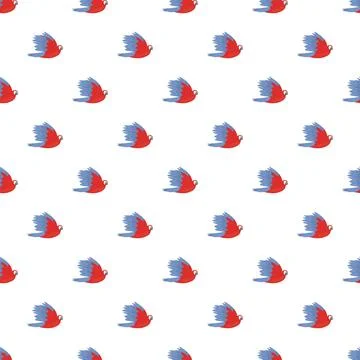 Flying parrot red blue feathers seamless pattern Ilustración de archivo