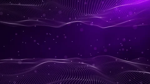 Flying particles between two mesh oscillating surfaces on a purple backgroun Stock Footage 270435819