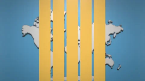 Flying passenger airplane on world map with lines Video stock 245435579