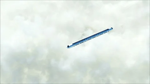 Flying passenger train in clouds. 3d peoples and robots. Utopia. concept of the Video stock 244629117