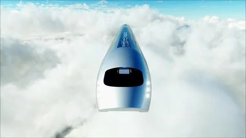 Flying passenger train in clouds. Utopia. concept of the future. Aerial Stock Illustration