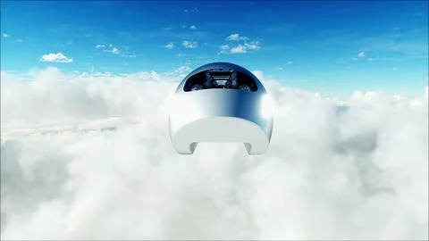 Flying passenger train in clouds. Utopia. concept of the future. Aerial Stock Illustration