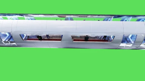 Flying passenger train. People and robots. Green screen isolate. Stock Footage 336025234
