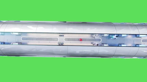 Flying passenger train. People and robots. Green screen isolate. Stock Footage 336025250