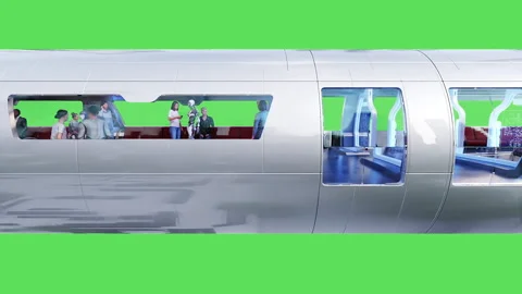 Flying passenger train. People and robots. Green screen isolate. Stock Footage 336025300