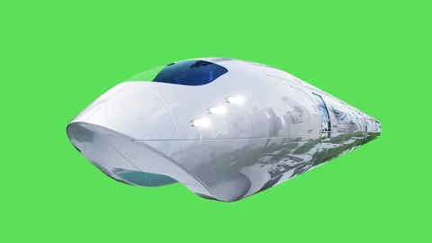 Flying passenger train. People and robots. Green screen isolate. Stock Footage 336025322
