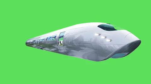 Flying passenger train. People and robots. Green screen isolate. Stock Footage 336025339