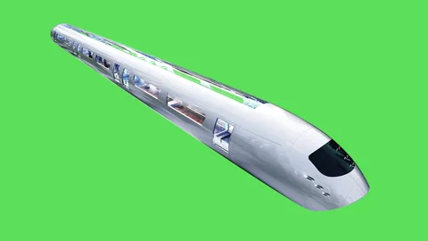 Flying passenger train. People and robots. Green screen isolate. Stock Footage 336025342