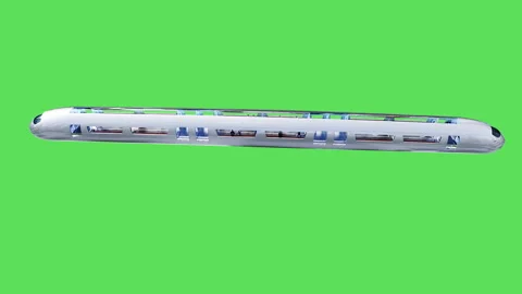 Flying passenger train. People and robots. Green screen isolate. Stock Footage 336025345