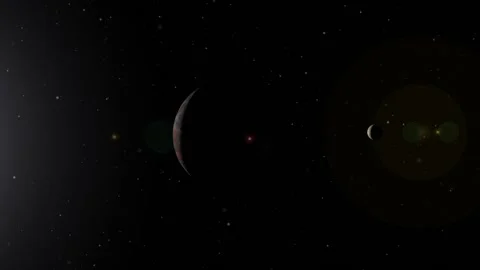 Flying past alien planets silhouetted against a star. Stock Footage 213574455