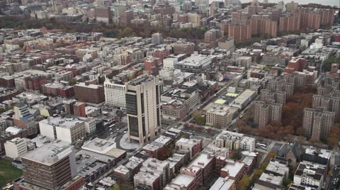 Flying past the Apollo Theater and Martin Luther King Boulevard in Harlem, New Stock Footage 59172416