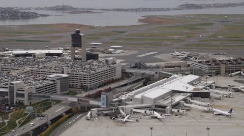 Flying past Boston's Logan Airport. Shot in 2011. Stock Footage