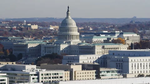 Flying past the Capitol, Rayburn House Office Building in foreground. Shot in Stock Footage 59199133